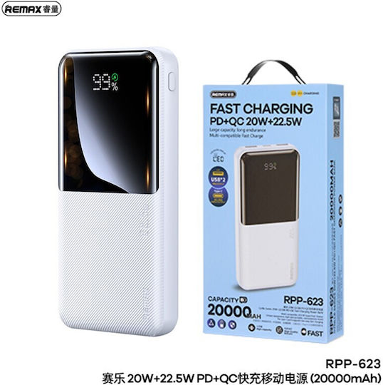 Remax RPP-623 Power Bank 20000mAh 22.5W με 2 Θύρες USB-A και Θύρα USB-C Power Delivery Λευκό