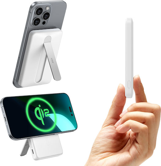 ESR Qi2 MagSlim Kickstand MagSafe Power Bank 5000mAh 15W Λευκό