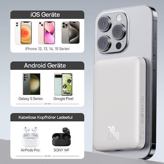 Baseus Mini Air MagSafe Power Bank 10000mAh 20W cu Port USB-C Alb