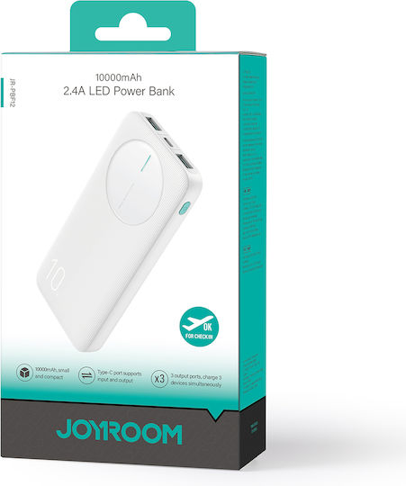 Joyroom JR-PBF12 Power Bank 10000mAh 12W με 2 Θύρες USB-A και Θύρα USB-C Λευκό