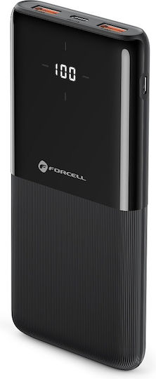 Forcell F-Energy S10k1 Power Bank 10000mAh με 2 Θύρες USB-A και Θύρα USB-C Μαύρο