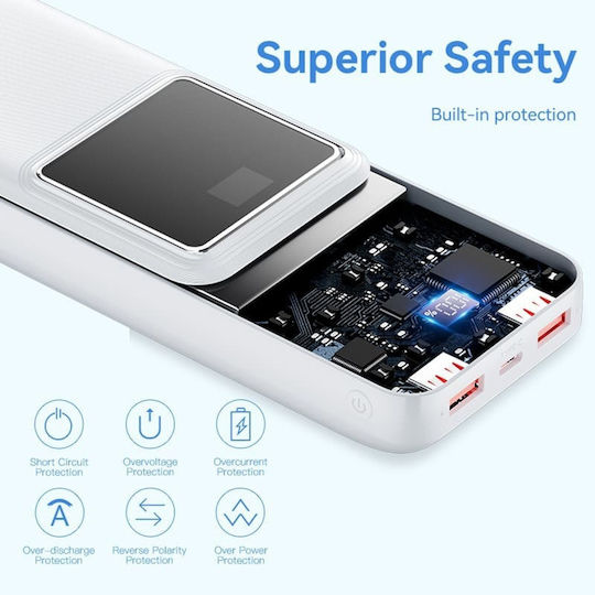 Vention FHLW0 Power Bank 20000mAh 22.5W με 2 Θύρες USB-A και Θύρα USB-C Λευκό