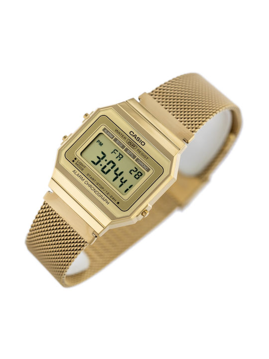 Casio Vintage Digital Herrenuhr 33mm Batterie mit Gold Metallarmband