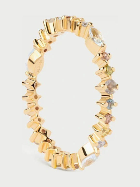 P D Paola Damen Ring mit Zirkonia aus Silber Vergoldet