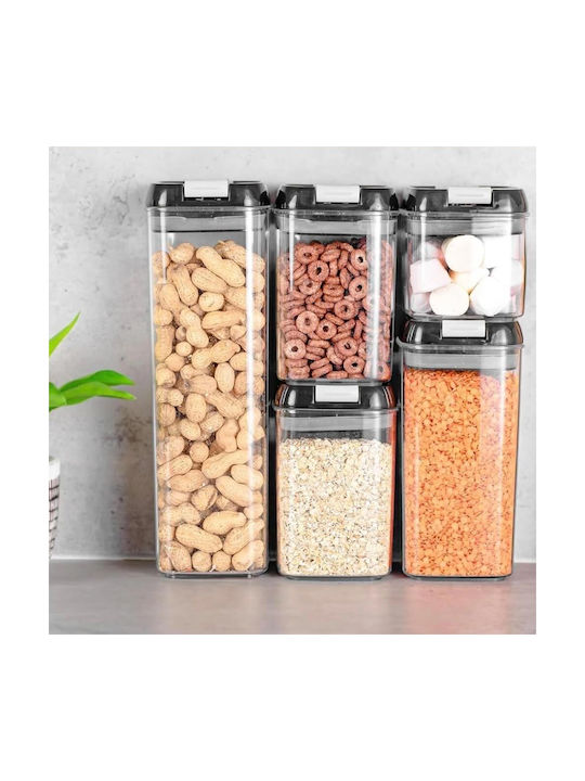 Set of 5 Plastic Food Jars for Sugar Cereals Pasta Coffee Tea with Airtight Lid Transparent 500ml 5 Pieces