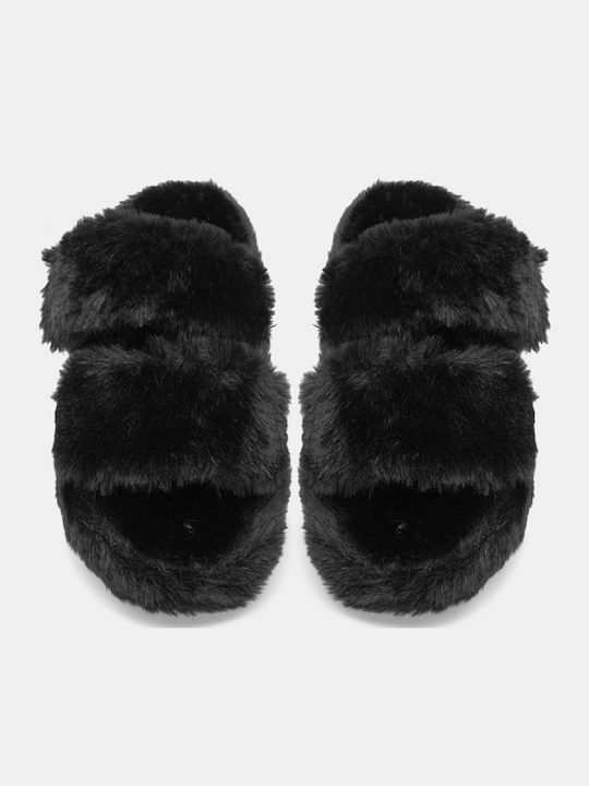 Winter Women's Slippers with Fur Black