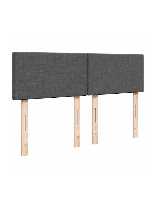 Double Bed Upholstered with Dark Gray Fabric with Slats & Mattress 140x190cm
