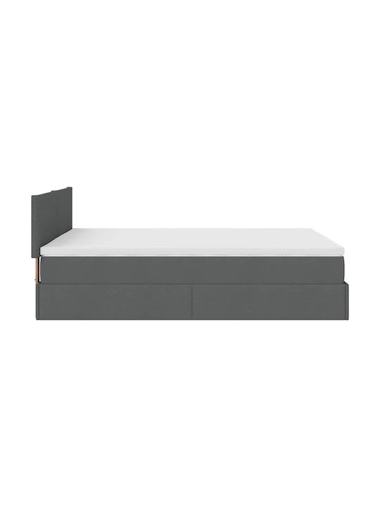Double Bed Upholstered with Dark Gray Fabric with Slats & Mattress 140x190cm