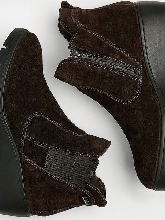 Suede Γυναικεία Μποτάκια με Πλατφόρμα Καφέ
