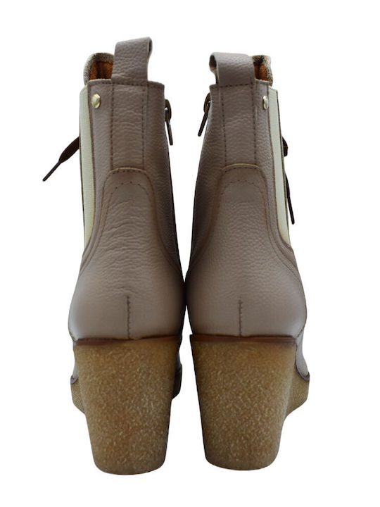 Leather Women's Ankle Boots Platform Tabac Brown