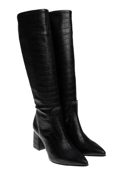 Synthetic Leather Medium Heel Women's Boots Black