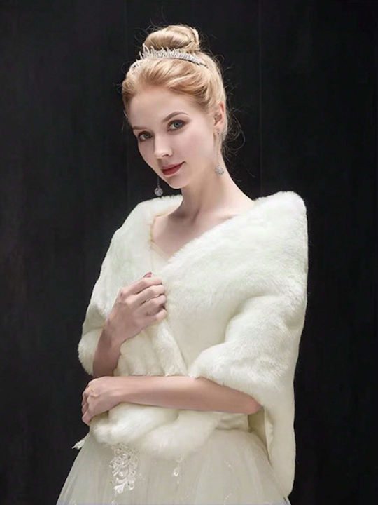 Shawl Jacket Cape Bride Wedding Synthetic Fur White Elska