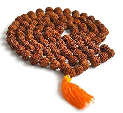 Mala Meditation 108 Natural Rudraksha Seeds Orange Tassel