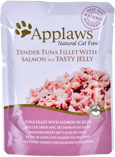 Applaws Natural Cat Food Wet Food for Adult Cats in Pouches with Salmon and Tuna Grain-Free 70gr