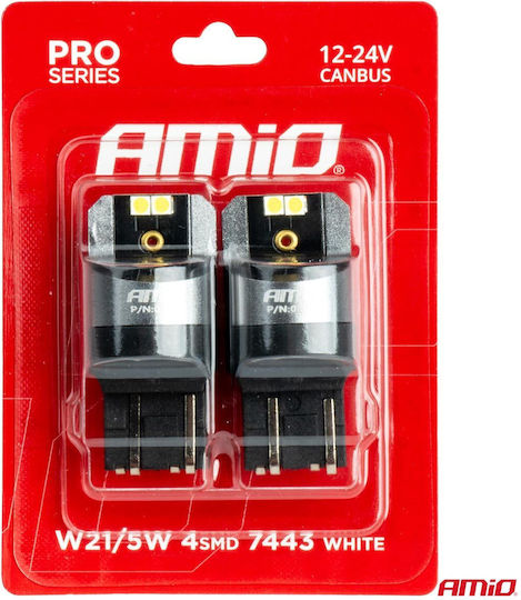 AMiO Lamps Car W21/5W Canbus LED 6000K Cold White 12-24V 3W 2pcs