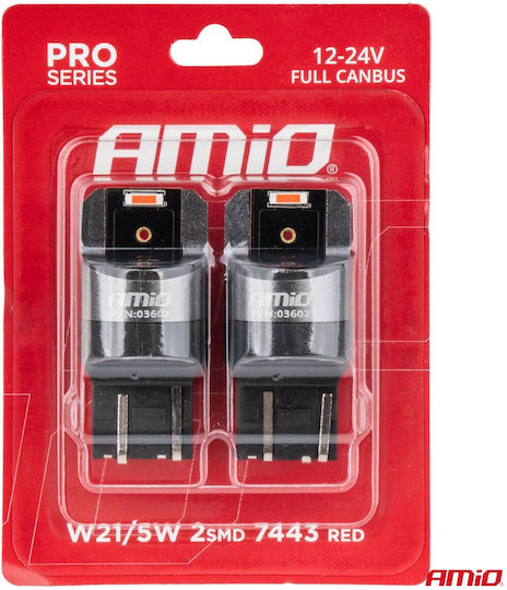 AMiO Lamps Car W21/5W Canbus LED 6000K Red 12-24V 2pcs