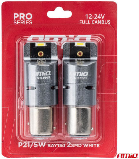 AMiO Lampen Auto P21/5W Canbus LED 6000K Kaltes Weiß 12-24V 2Stück