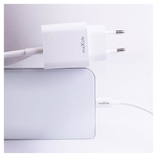 Maxlife с USB-A порт и USB-C порт и кабел USB-C - Lightning 20W Power Delivery Бял (MXTC-06-20AC)