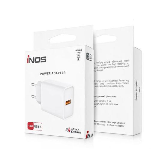 iNOS Handyladegerät mit USB-A Ausgangsanschluss und Kabel USB-C 18W Weiß