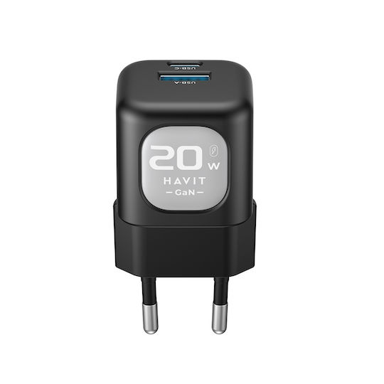 Havit Φορτιστής Χωρίς Καλώδιο GaN με Θύρα USB-A και Θύρα USB-C 20W Μαύρος (UC220)