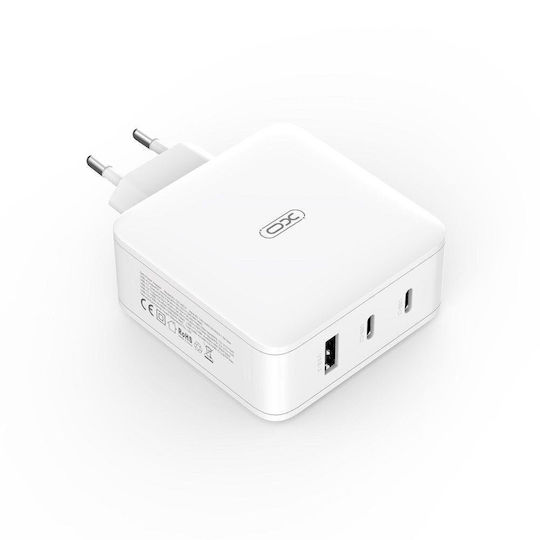 XO Φορτιστής Χωρίς Καλώδιο GaN με Θύρα USB-A και 2 Θύρες USB-C 100W Power Delivery / Quick Charge 3.0 Λευκός (CE14)