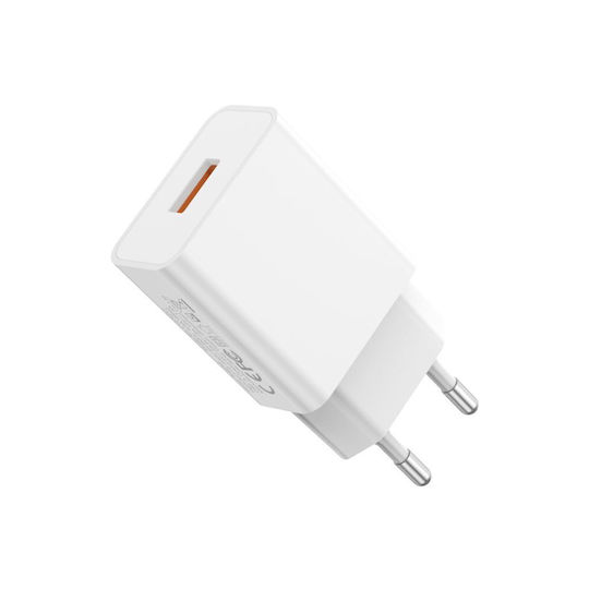 XO GaN Charger with USB-A Port and Lightning Cable 18W Quick Charge 3.0 White (L127)