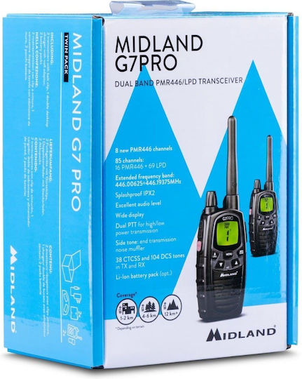 Midland G7 Pro Ασύρματος Πομποδέκτης PMR με Μονόχρωμη Οθόνη Σετ 2τμχ