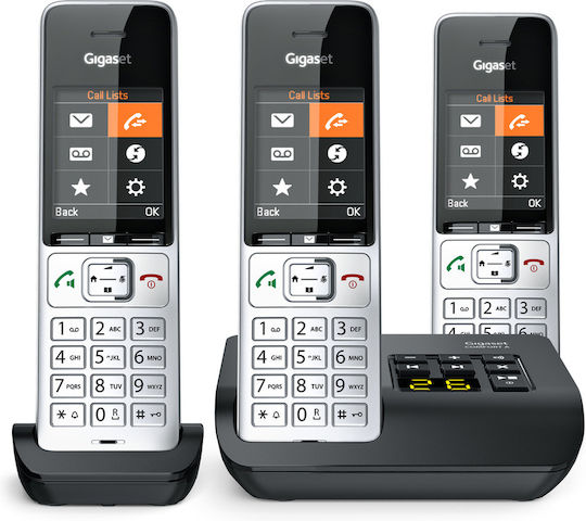 Gigaset Comfort 500A Ασύρματο Τηλέφωνο Trio με Ελληνικό Μενού Ασημί