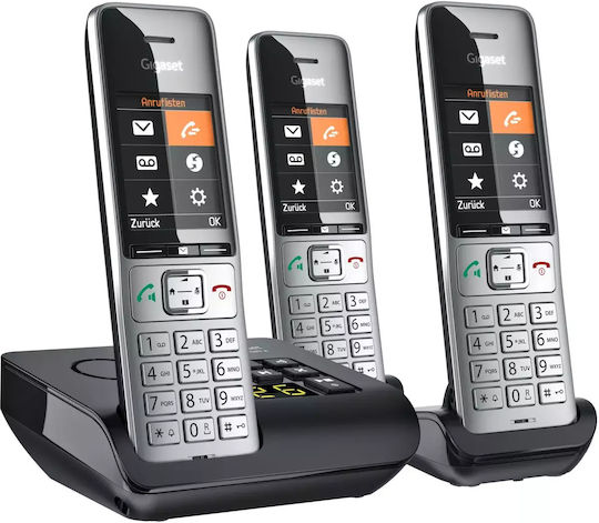 Gigaset Comfort 500A Ασύρματο Τηλέφωνο Trio με Ελληνικό Μενού Ασημί