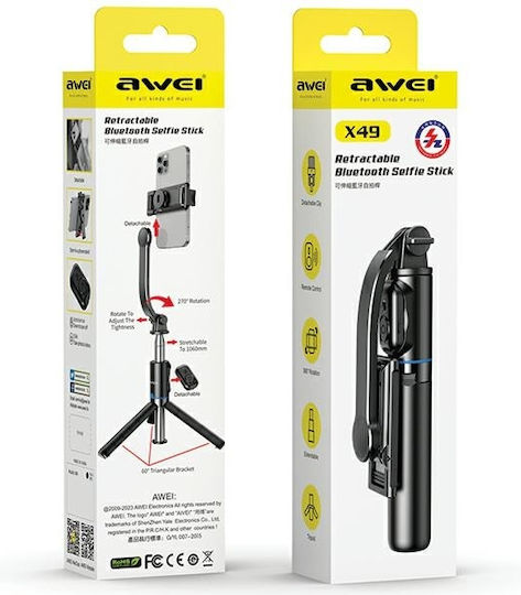 Awei X49 Selfie Stick Cell Phone Tripod Bluetooth with Black Lighting
