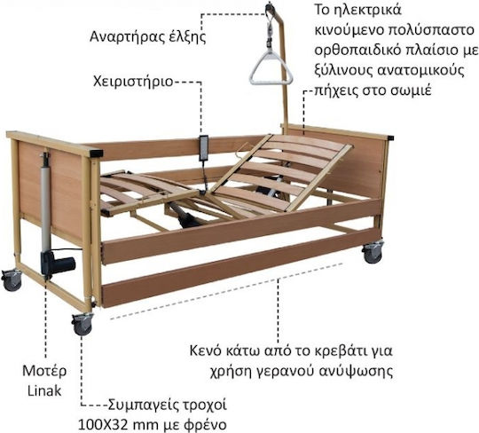 Orthokinisi Електрическо Полиедър Болнично Легло със Странична Лента Спирачки TRENTO2.ANOIXTES