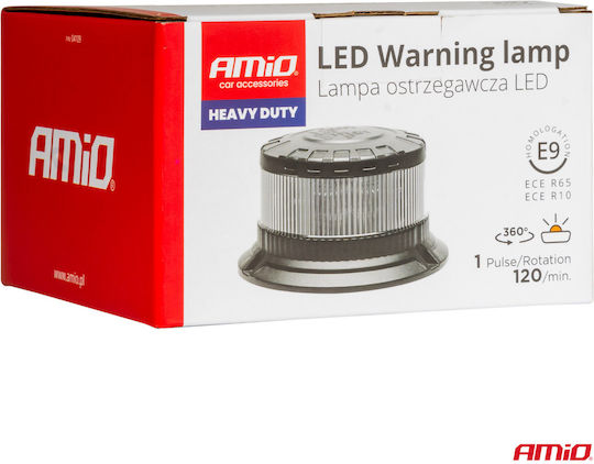 AMiO Φάρος Αυτοκινήτου LED 12 / 24V Αδιάβροχος 11cm με Πορτοκαλί Φωτισμό