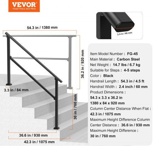 Vevor Outdoor Railings 4-5 Seniors Black Steel Pipe Fgdhgzlslzfsifl6rv0