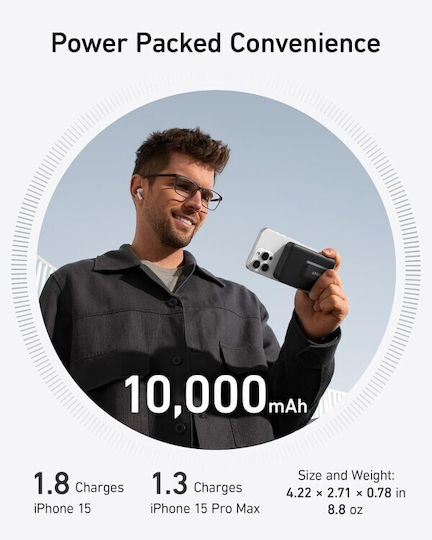 Anker MagGo A1654 MagSafe Power Bank 10000mAh 15W με Θύρα USB-C Μαύρο