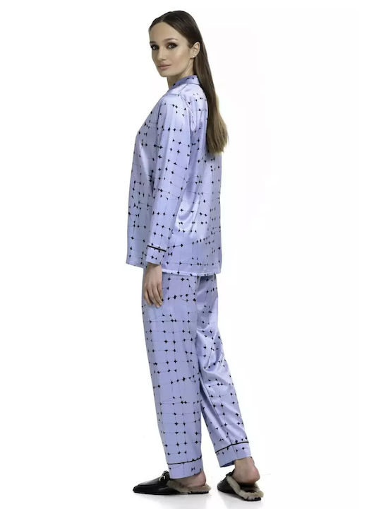 Miss Rosy Winter Women's Pyjama Set Satin Blue