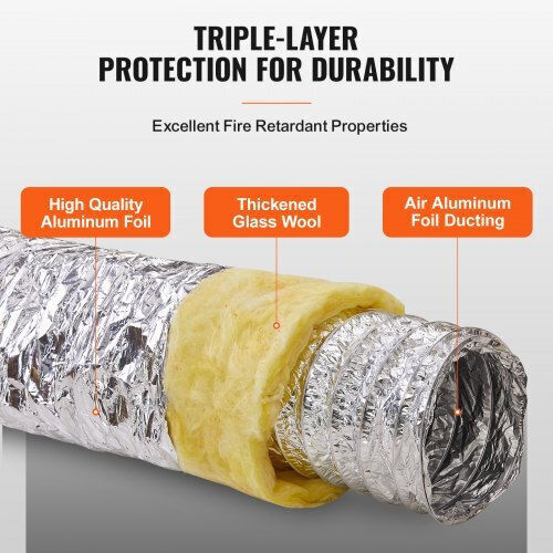 Furtun flexibil pentru uscător Vevor 127mm izolat 7.62m 2 cleme durabile protecție triplă Hvac R-4.2 rezistență la flacără Ntjygd25ft5g9rw3ev0