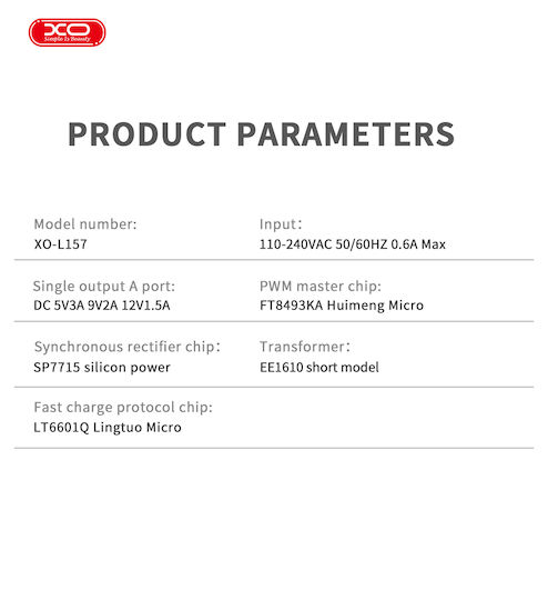 XO Încărcător Fără Cablu cu Port USB-A 18W Quick Charge 3.0 Roz (L157)