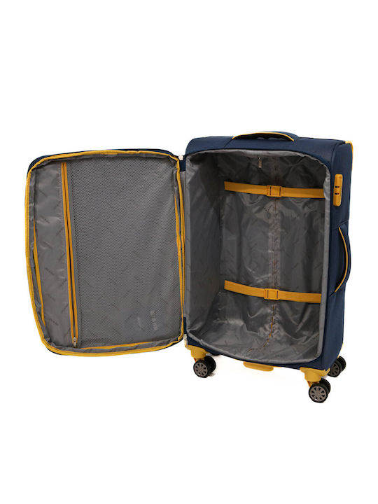 Lamonza Cruise Mittlerer Stoffkoffer Marineblau/Gelb mit 4 Rädern Höhe 68cm