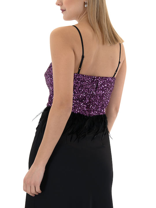 Γυναικείο Crop Top με Τιράντες Φούξια