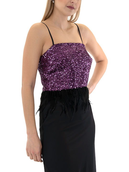 Γυναικείο Crop Top με Τιράντες Φούξια