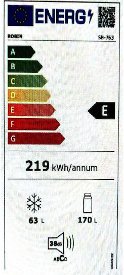Robin Εντοιχιζόμενος Ψυγειοκαταψύκτης 233lt Υ177xΠ54xΒ54.5εκ. Λευκός SB-763