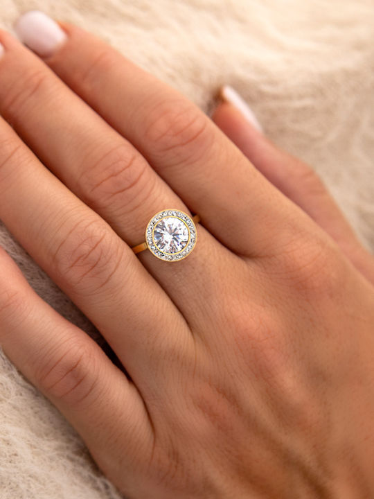 Chrysothemiss Ring with Stones made of Steel Gold Plated