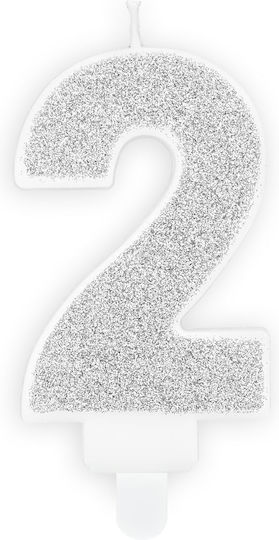 Partydeco Κερί Γενεθλίων Νο 2 Ασημί