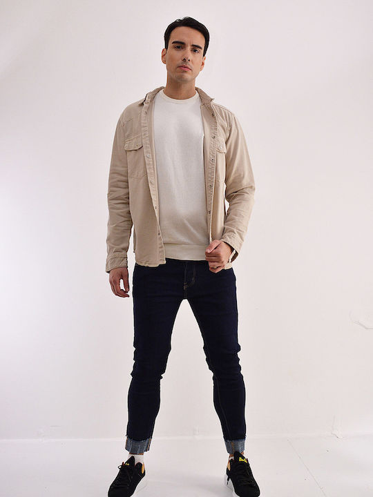 Long-sleeved Denim Shirt Beige
