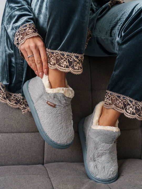 Grey Cozy Fur House Slippers