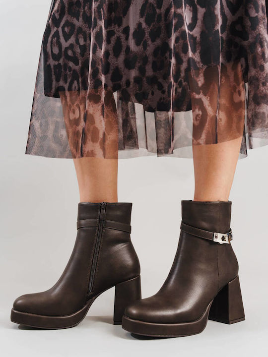 Brown Ankle Boots with Block Heel