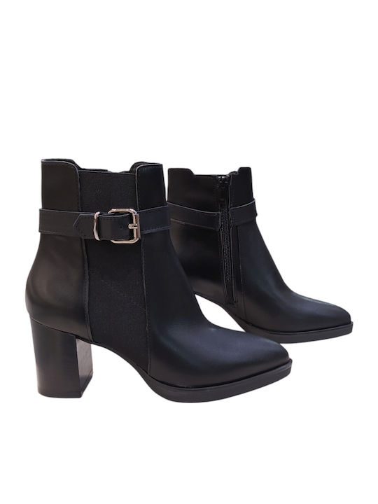 Leather Women's Ankle Boots with High Heel Black