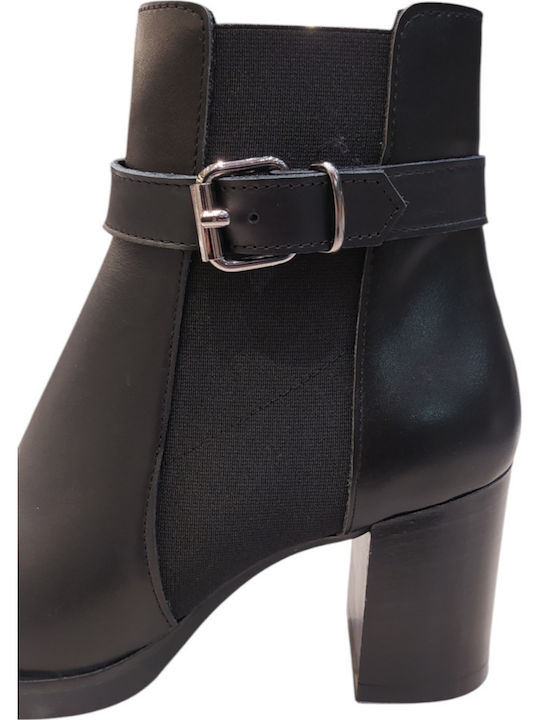 Leather Women's Ankle Boots with High Heel Black