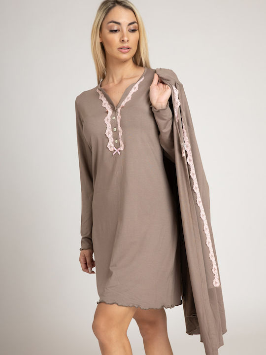 Dama Koupa Robe Maternity & Nursing in Brown color