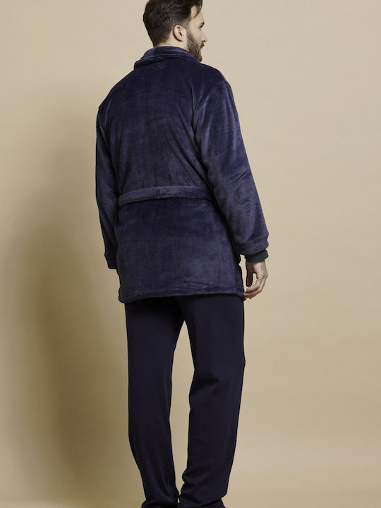 Jeannette Lingerie Χειμερινή Ανδρική Ρόμπα Fleece Μπλε